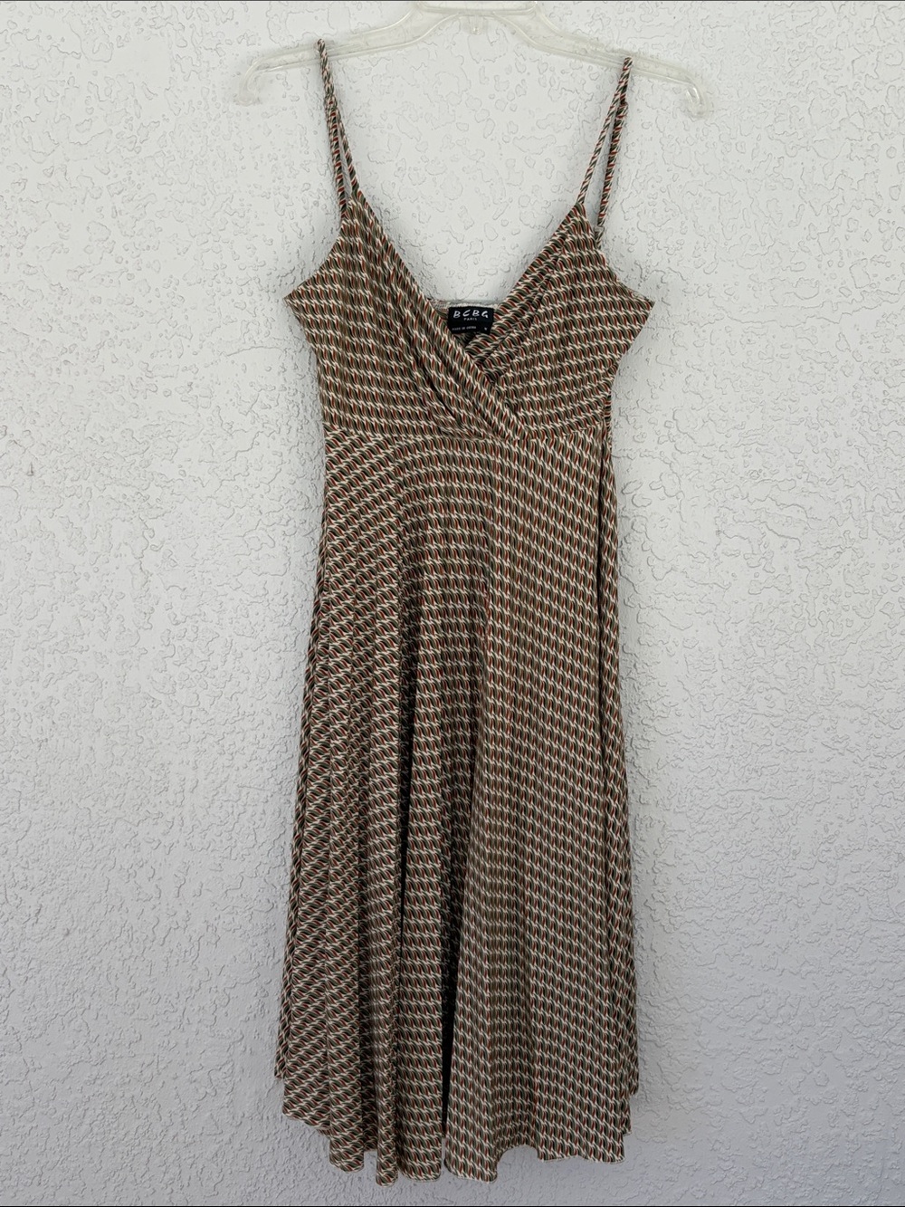 BCBG Brown Multi-Pattern MIDI fitted bodice dress size M